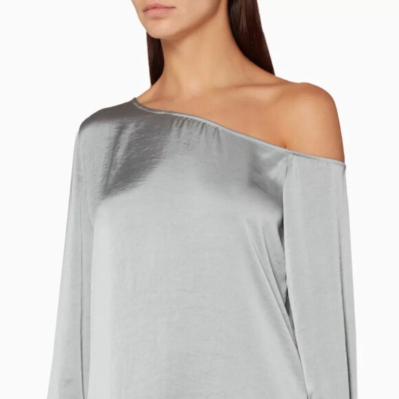 Theory Ulrika Crushed Satin One-shoulder Blouse - Picture 4 of 12